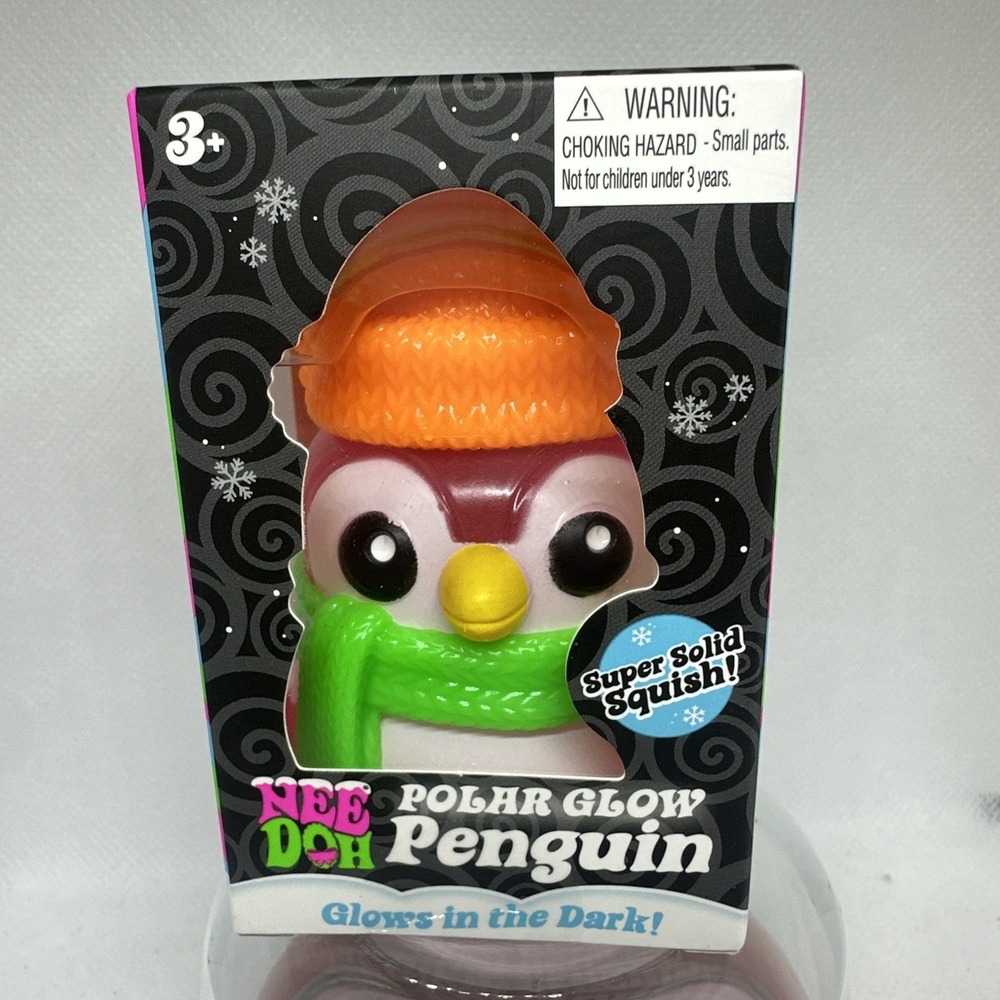 Needoh Squishmas Penguin Glow In the Dark Schylling Orange Hat Green Scarf